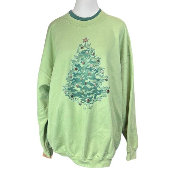 Vintage 80's Christmas Tree Sweatshirt Morning Sun Green XL - Picture 1 of 9